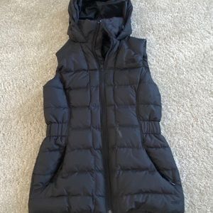 North Face black women’s hooded puffer vest